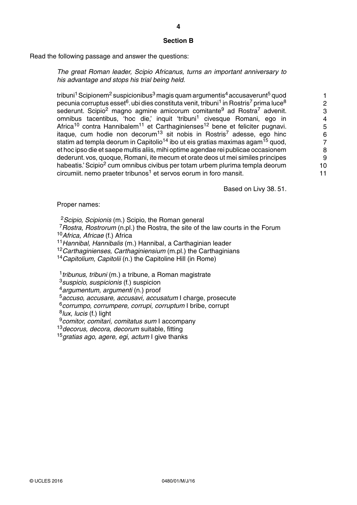 Cambridge IGCSE Latin 0480 2016 May/June Paper 1 · Variant 0 question paper, page 4 of 8