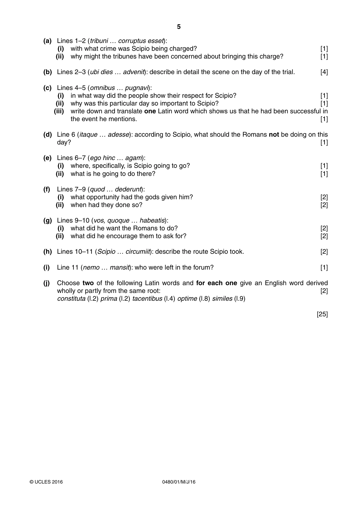 Cambridge IGCSE Latin 0480 2016 May/June Paper 1 · Variant 0 question paper, page 5 of 8