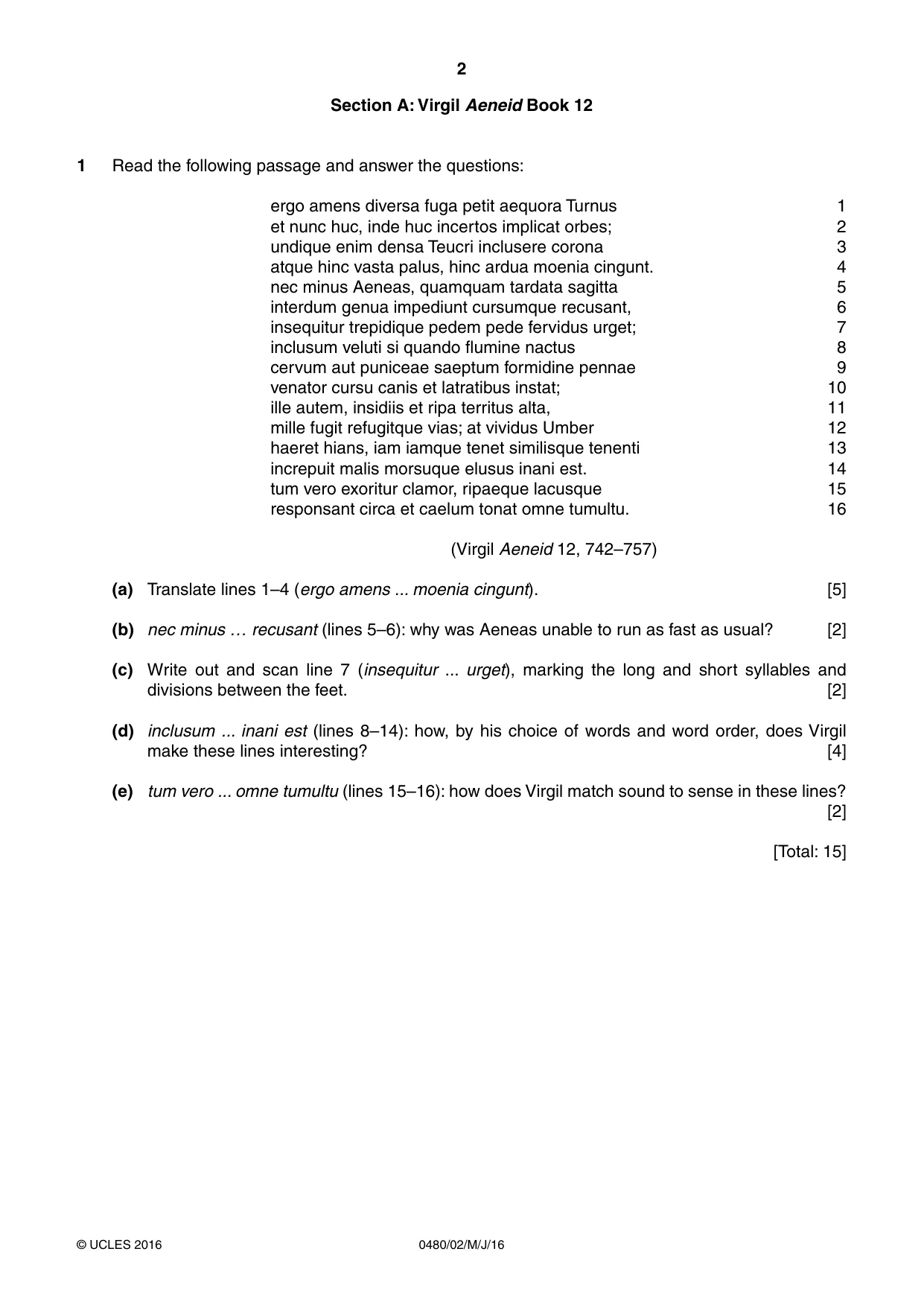 Cambridge IGCSE Latin 0480 2016 May/June Paper 2 · Variant 0 question paper, page 2 of 8