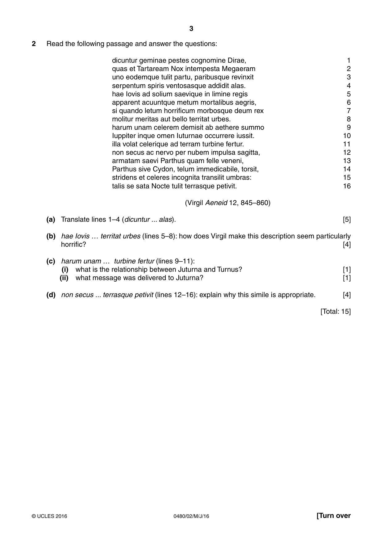 Cambridge IGCSE Latin 0480 2016 May/June Paper 2 · Variant 0 question paper, page 3 of 8