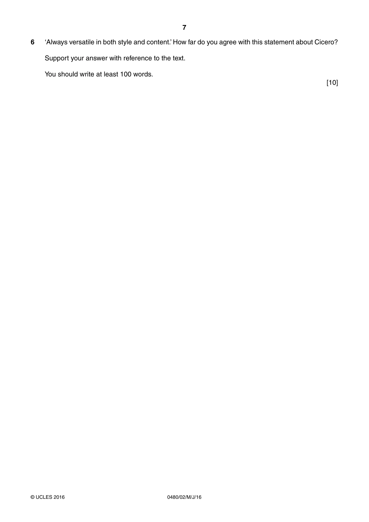 Cambridge IGCSE Latin 0480 2016 May/June Paper 2 · Variant 0 question paper, page 7 of 8