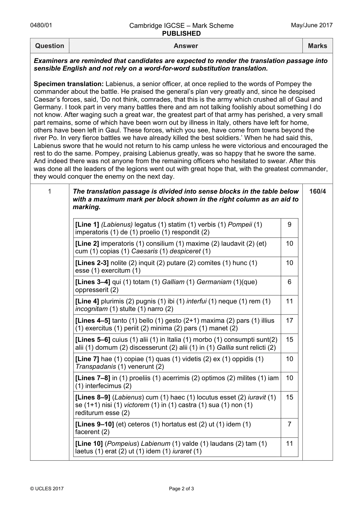 Mark scheme, page 2 of 3