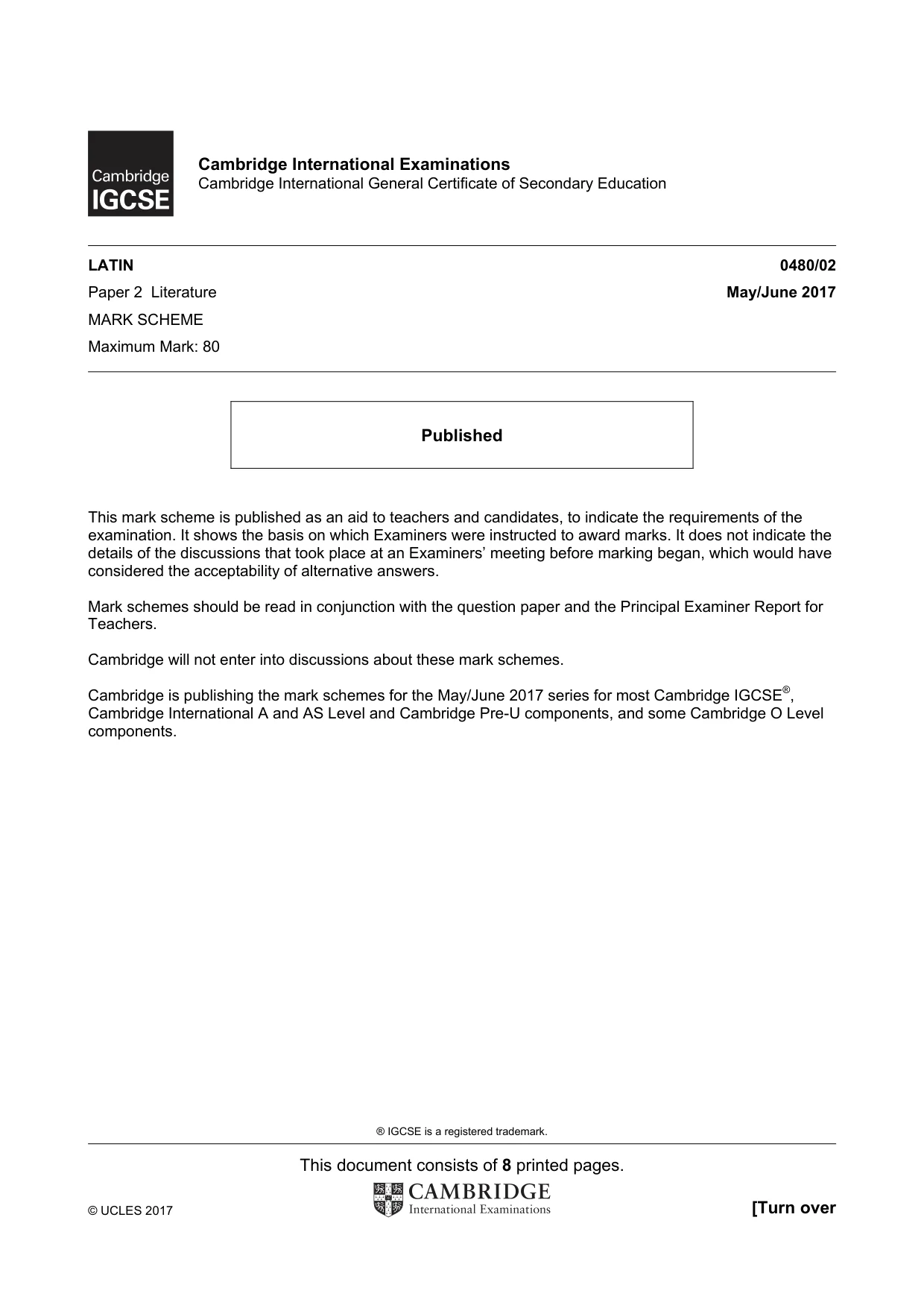 Mark scheme, page 1 of 8