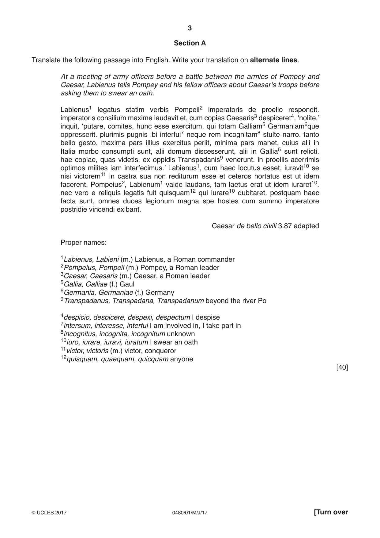 Cambridge IGCSE Latin 0480 2017 May/June Paper 1 · Variant 1 question paper, page 3 of 8