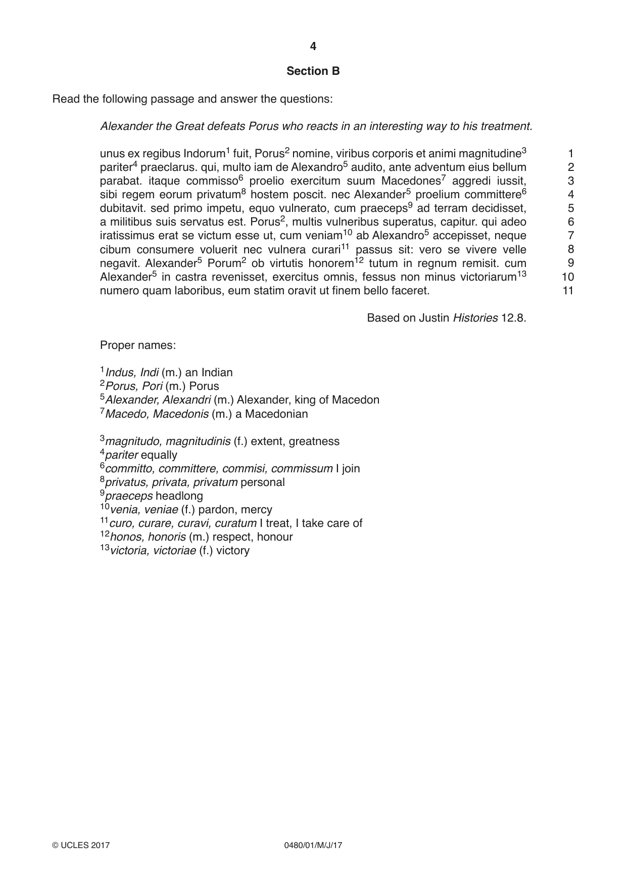 Cambridge IGCSE Latin 0480 2017 May/June Paper 1 · Variant 1 question paper, page 4 of 8