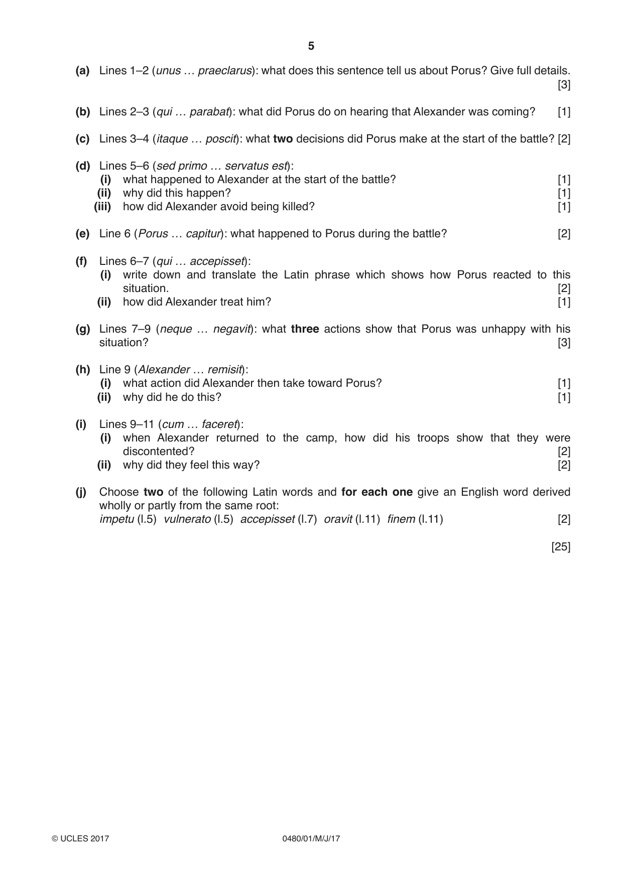 Cambridge IGCSE Latin 0480 2017 May/June Paper 1 · Variant 1 question paper, page 5 of 8