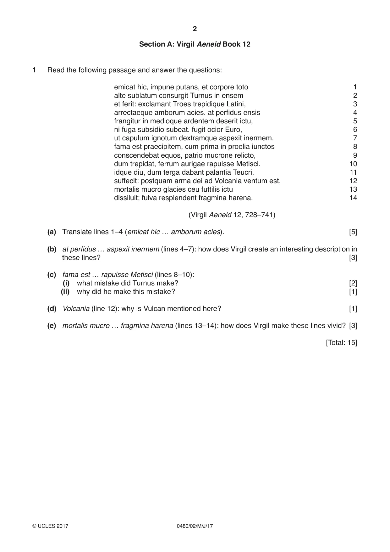 Cambridge IGCSE Latin 0480 2017 May/June Paper 2 · Variant 1 question paper, page 2 of 8