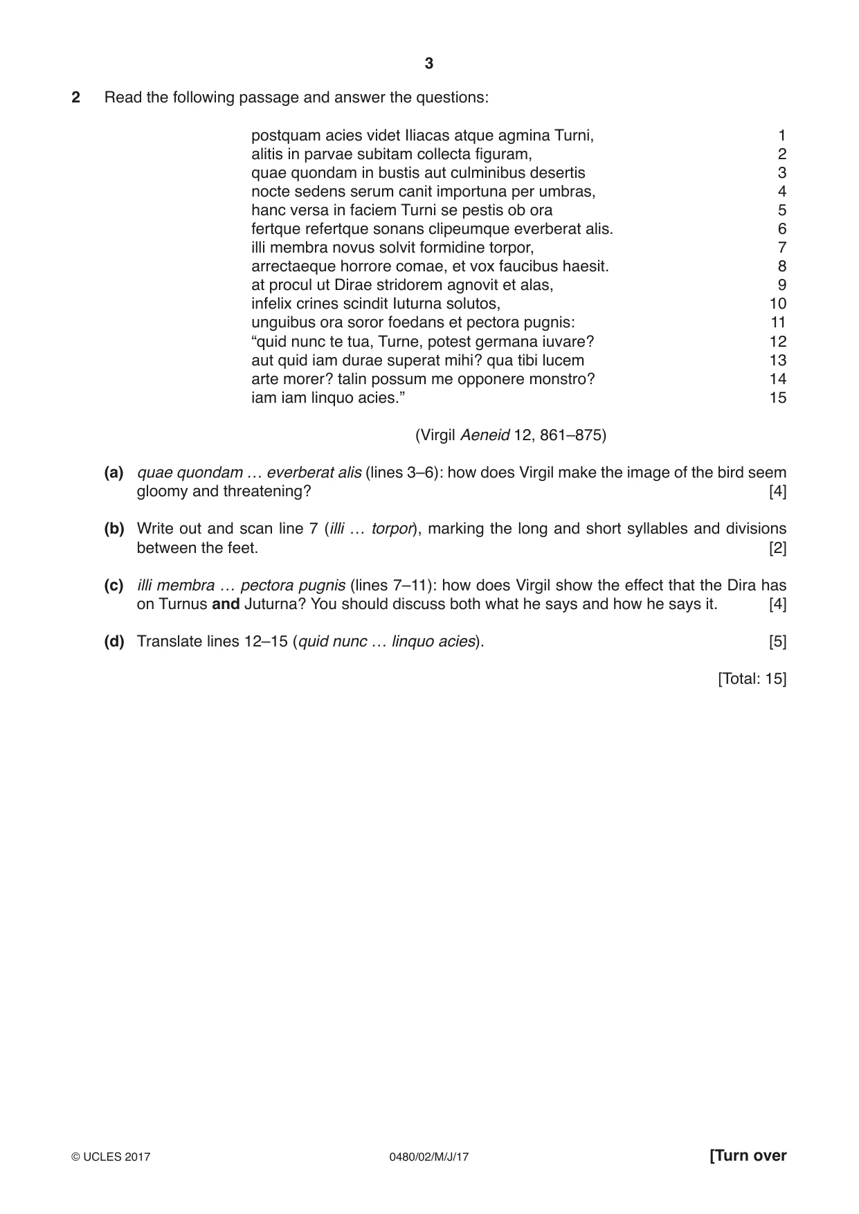 Cambridge IGCSE Latin 0480 2017 May/June Paper 2 · Variant 1 question paper, page 3 of 8