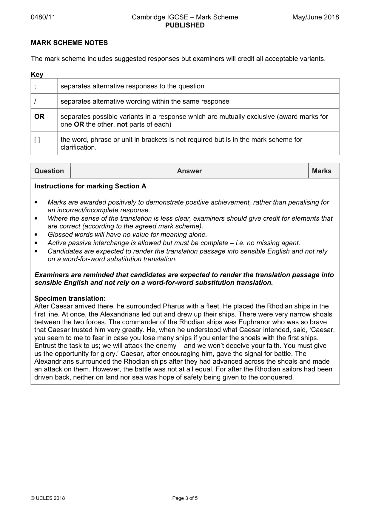 Mark scheme, page 3 of 5
