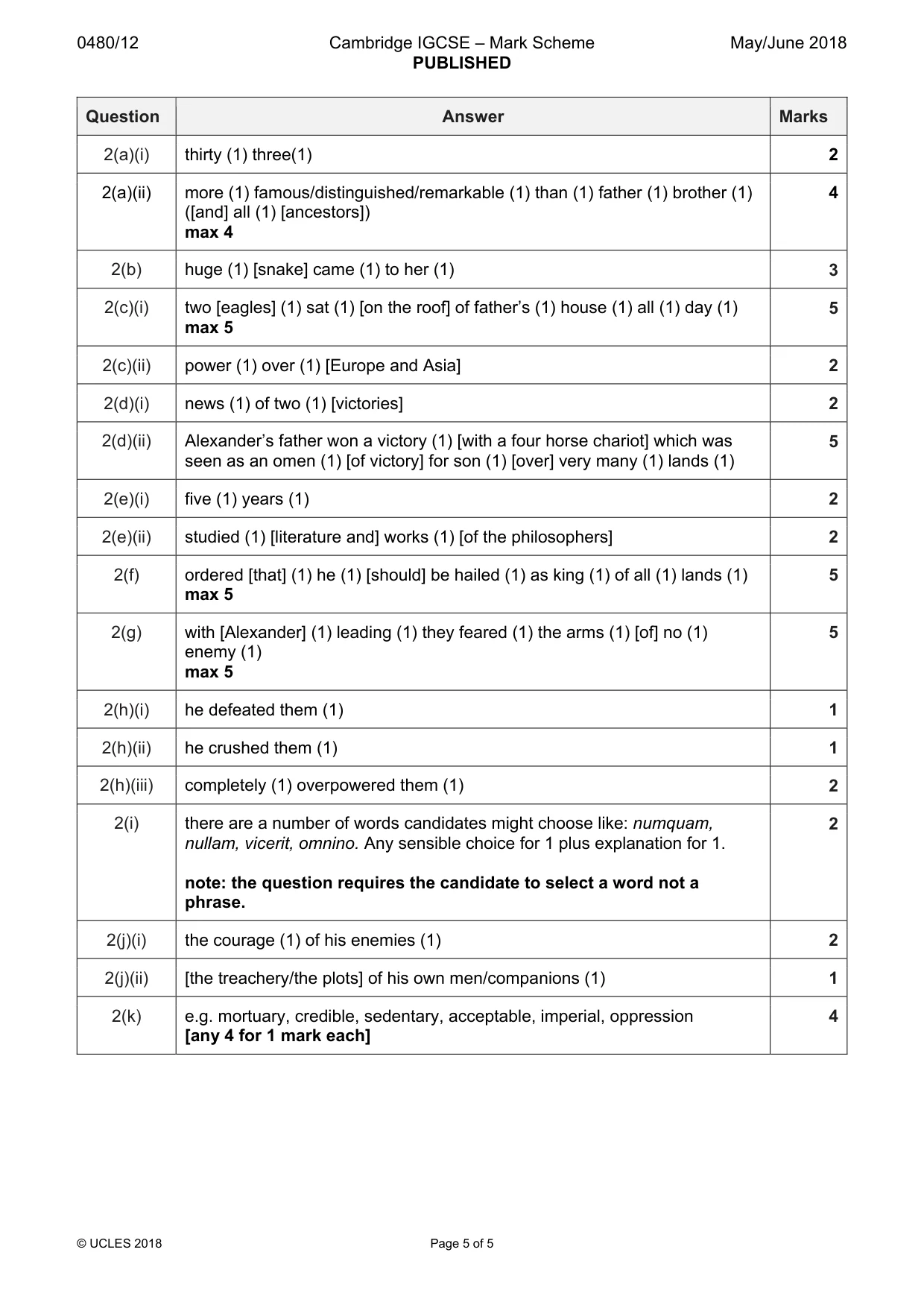 Mark scheme, page 5 of 5