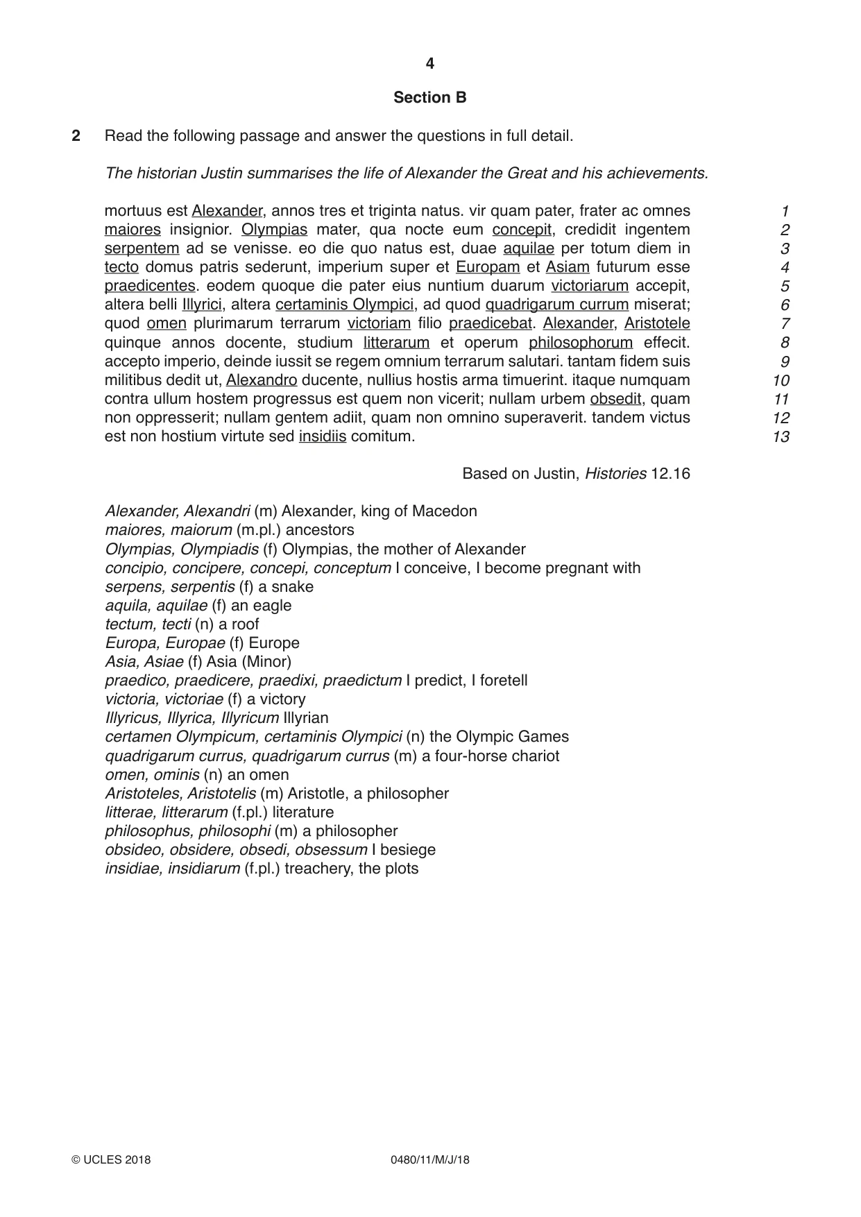 Cambridge IGCSE Latin 0480 2018 May/June Paper 1 · Variant 1 question paper, page 4 of 8