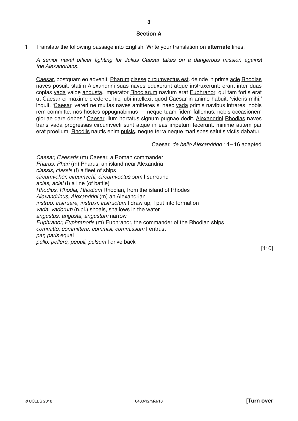 Cambridge IGCSE Latin 0480 2018 May/June Paper 1 · Variant 2 question paper, page 3 of 8