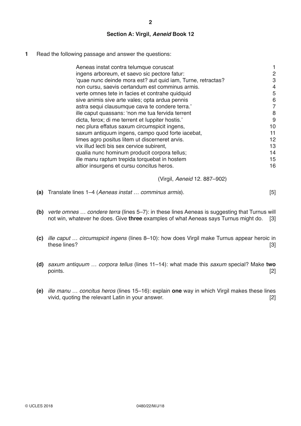 Cambridge IGCSE Latin 0480 2018 May/June Paper 2 · Variant 2 question paper, page 2 of 8