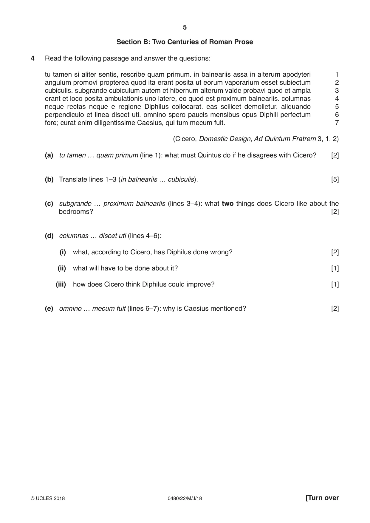 Cambridge IGCSE Latin 0480 2018 May/June Paper 2 · Variant 2 question paper, page 5 of 8