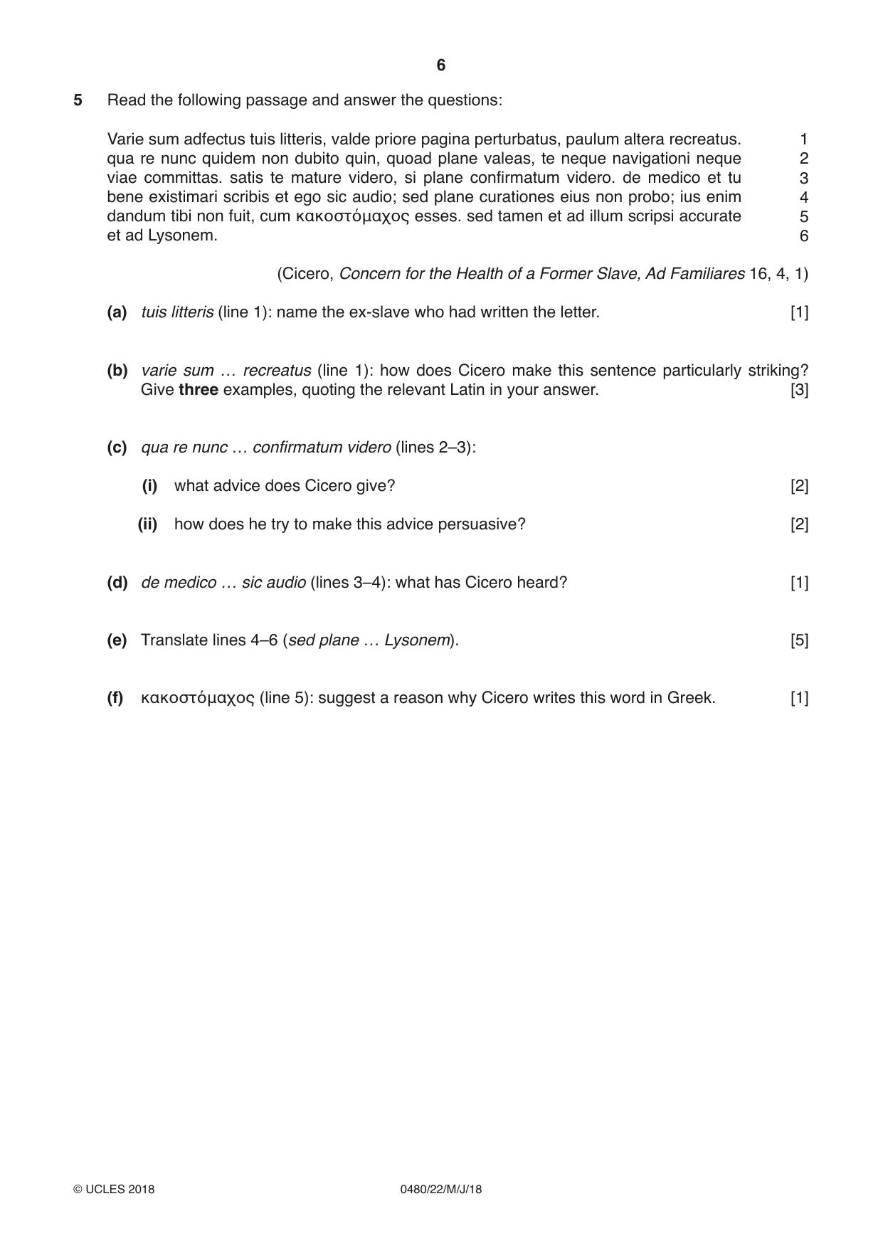 Cambridge IGCSE Latin 0480 2018 May/June Paper 2 · Variant 2 question paper, page 6 of 8