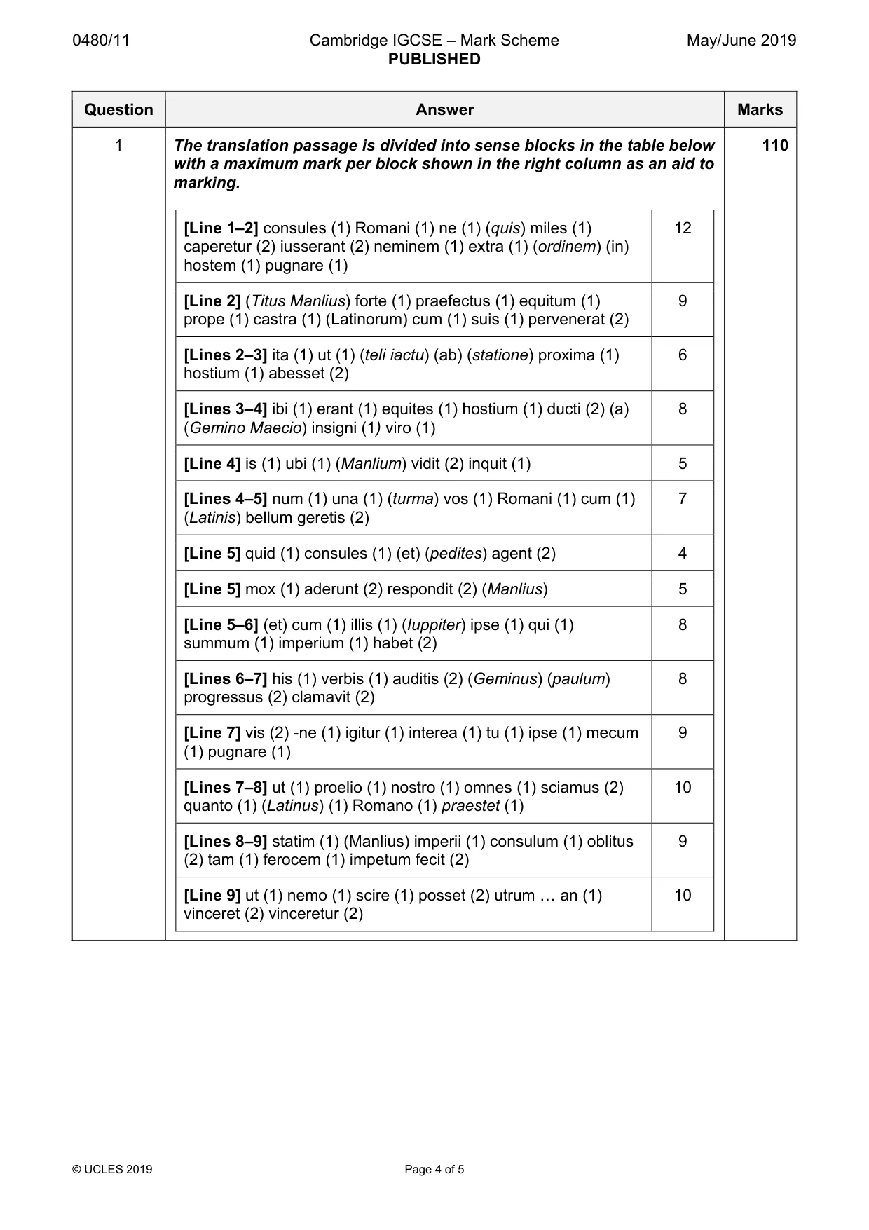 Mark scheme, page 4 of 5