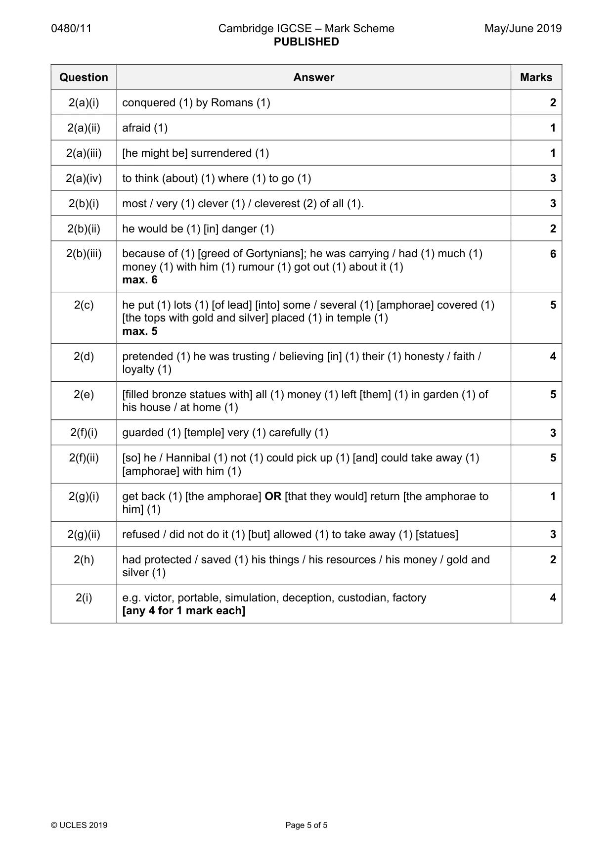 Mark scheme, page 5 of 5