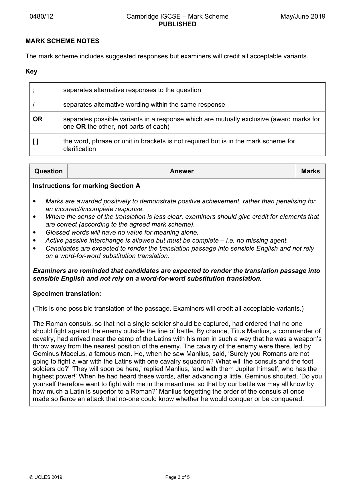 Mark scheme, page 3 of 5