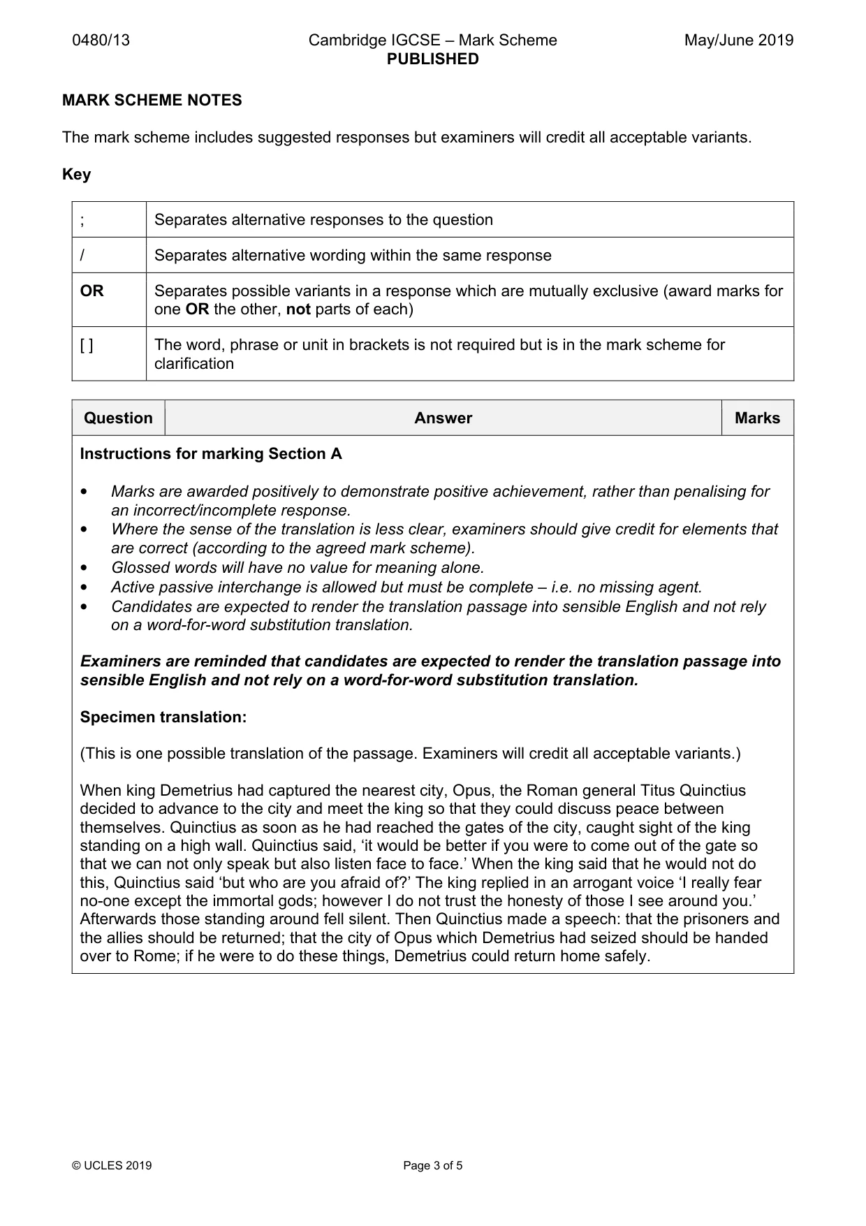 Mark scheme, page 3 of 5