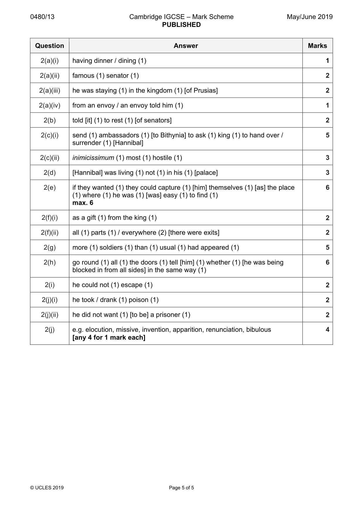 Mark scheme, page 5 of 5
