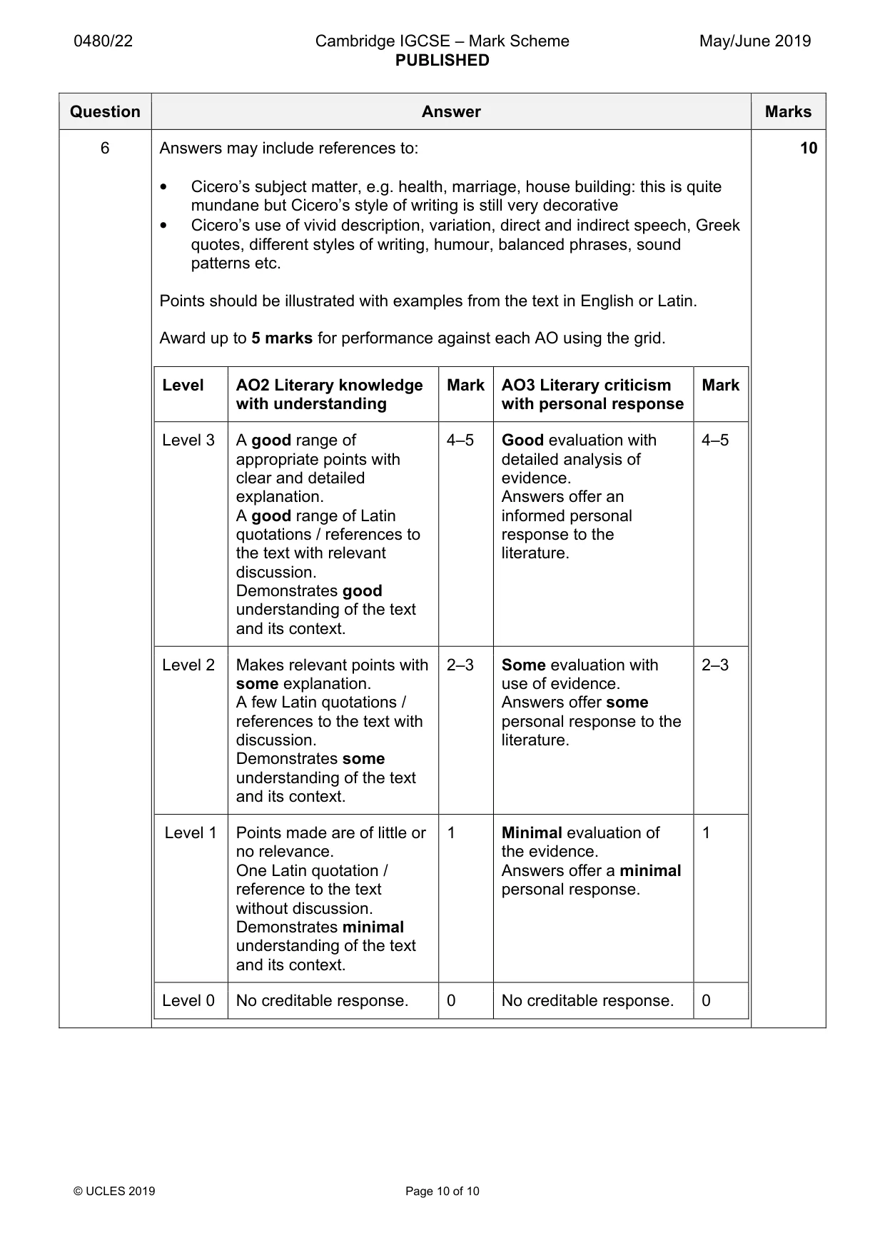 Mark scheme, page 10 of 10