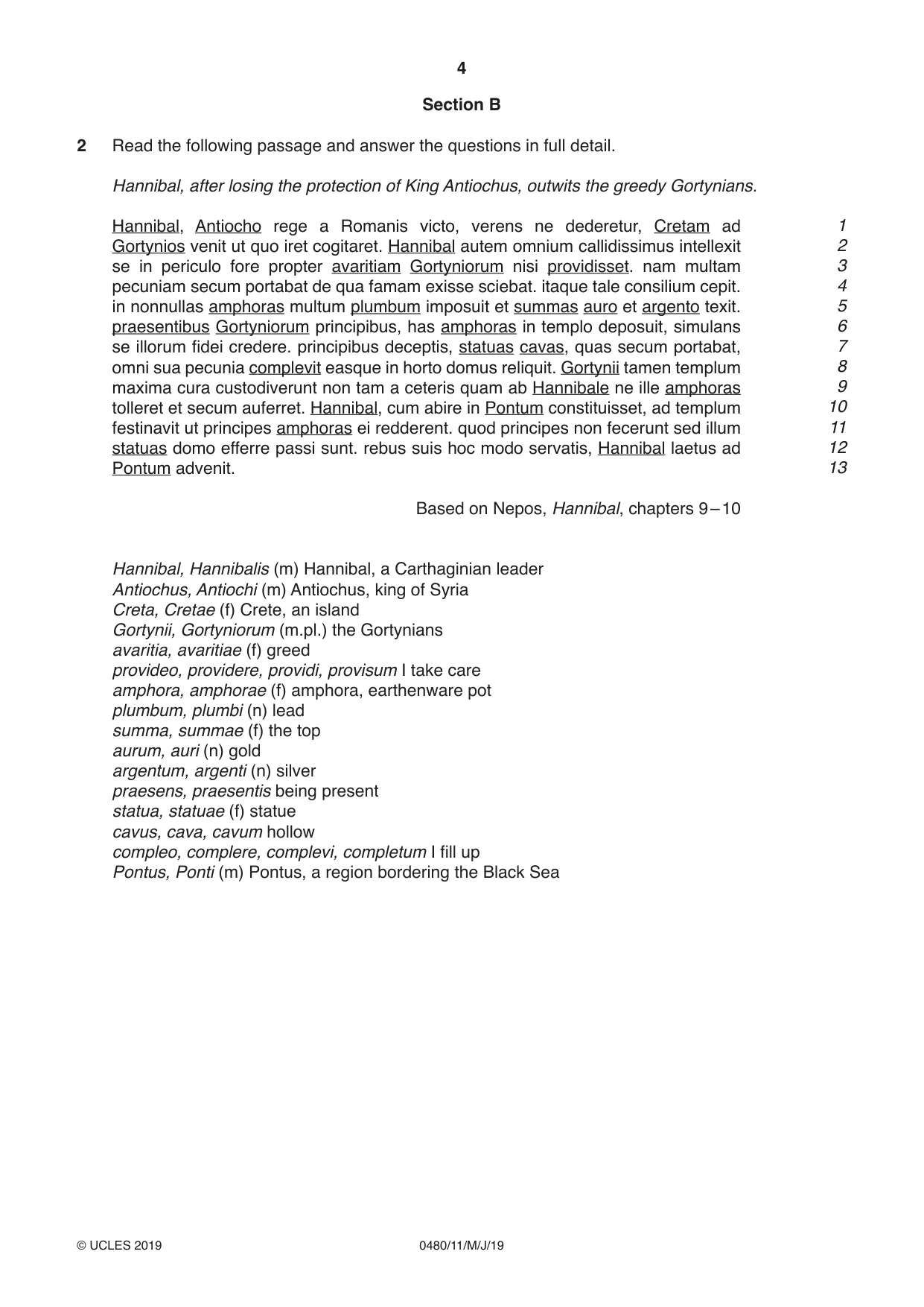 Cambridge IGCSE Latin 0480 2019 May/June Paper 1 · Variant 1 question paper, page 4 of 8