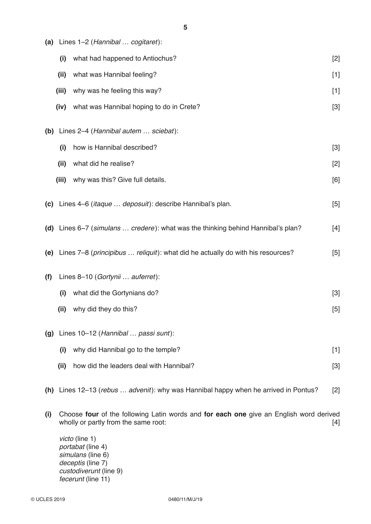Cambridge IGCSE Latin 0480 2019 May/June Paper 1 · Variant 1 question paper, page 5 of 8