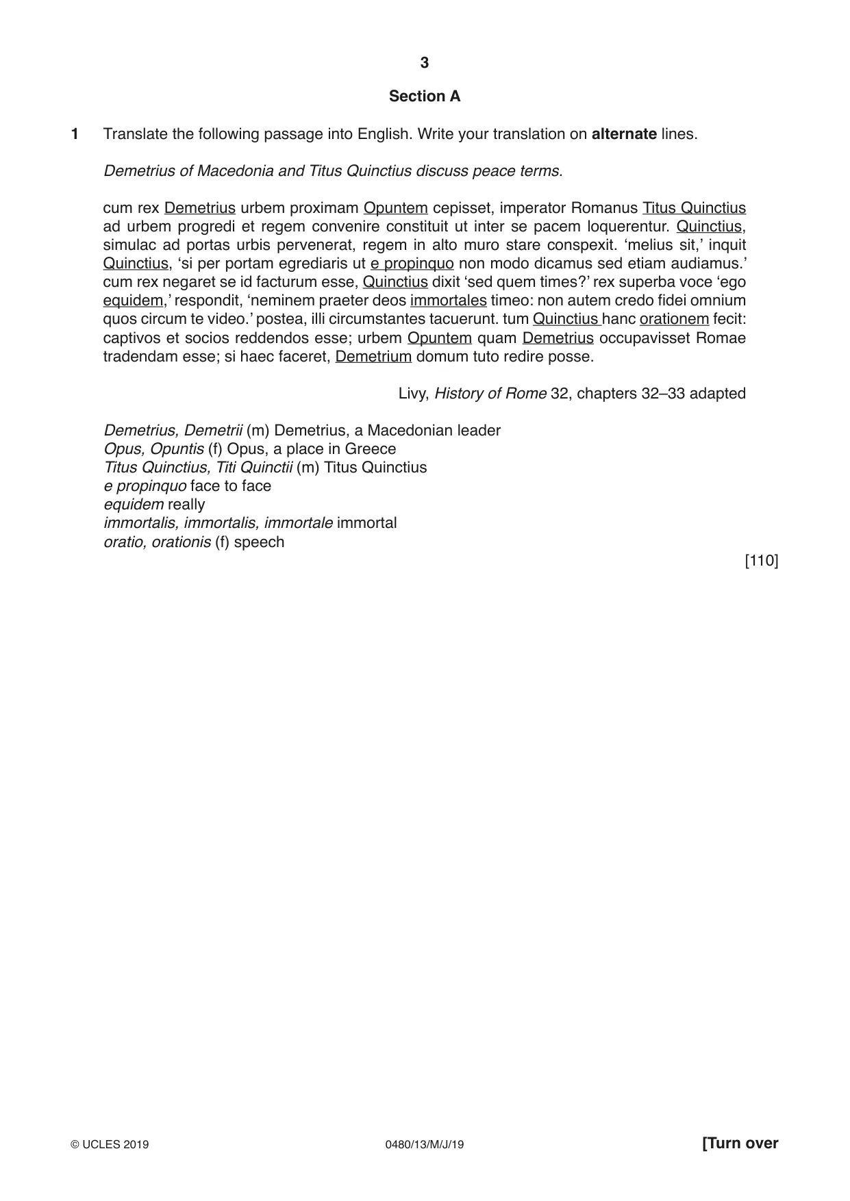 Cambridge IGCSE Latin 0480 2019 May/June Paper 1 · Variant 3 question paper, page 3 of 8