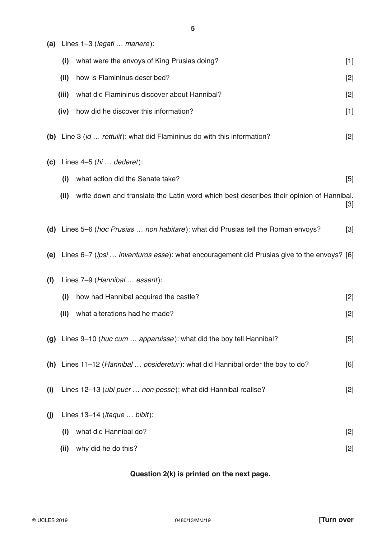 Cambridge IGCSE Latin 0480 2019 May/June Paper 1 · Variant 3 question paper, page 5 of 8
