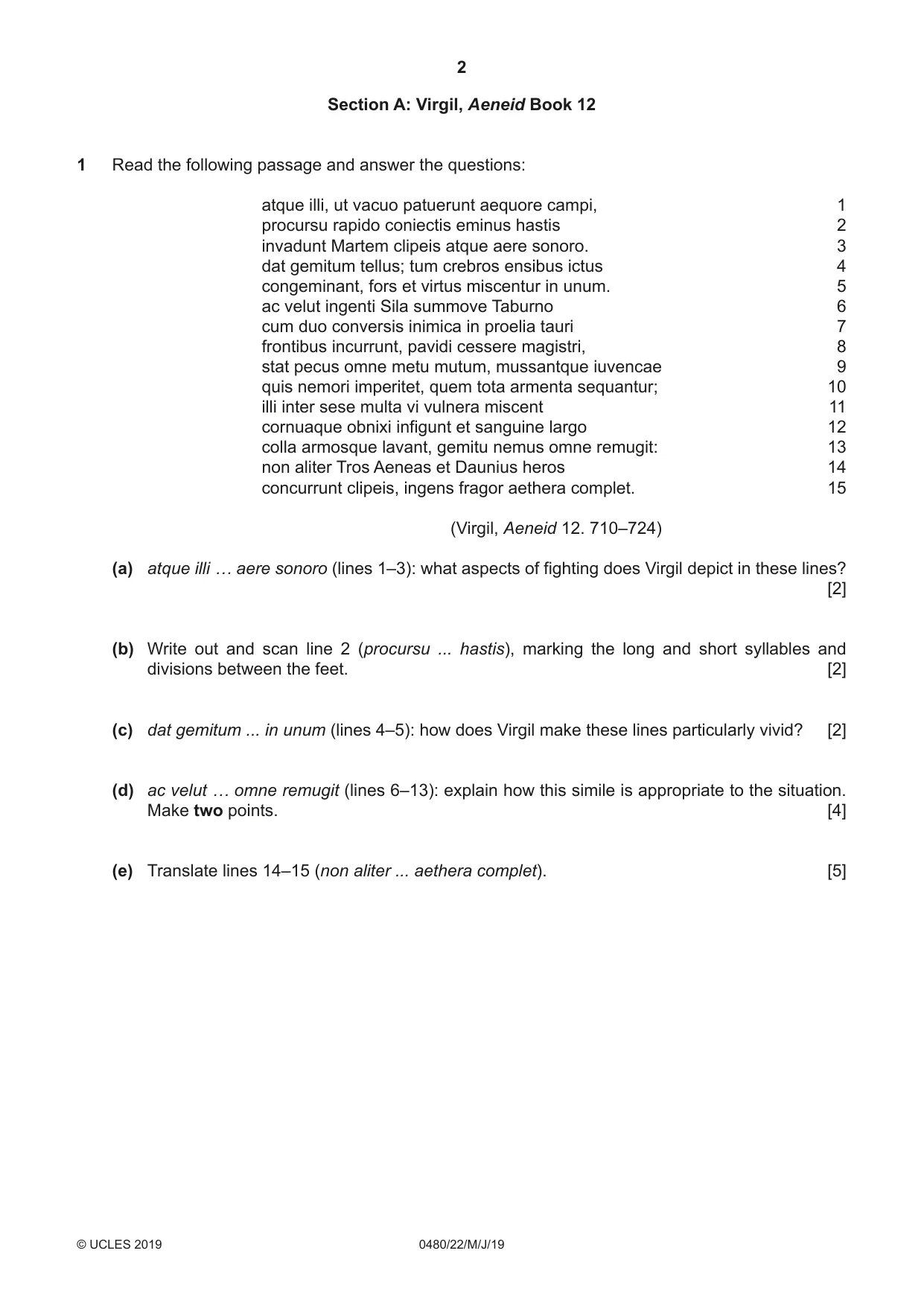 Cambridge IGCSE Latin 0480 2019 May/June Paper 2 · Variant 2 question paper, page 2 of 8