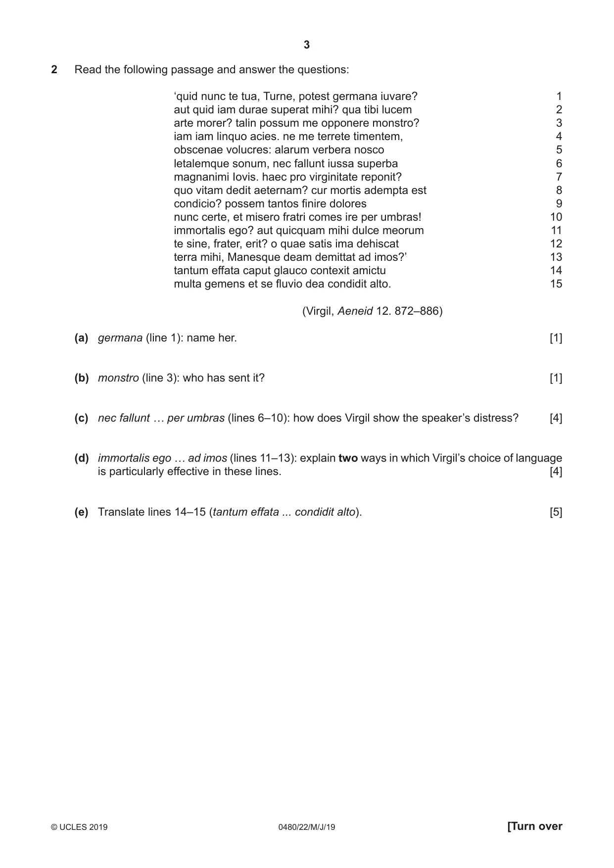 Cambridge IGCSE Latin 0480 2019 May/June Paper 2 · Variant 2 question paper, page 3 of 8