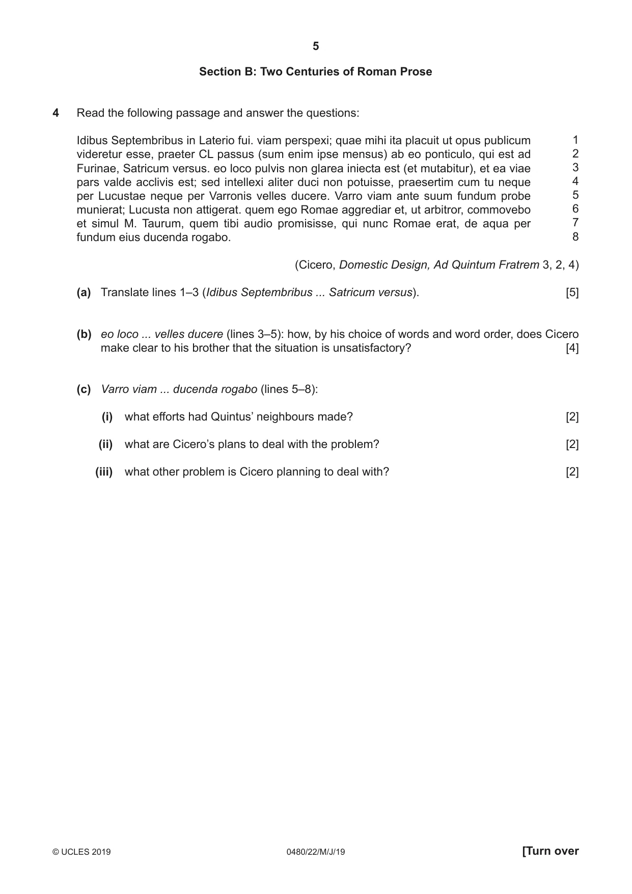Cambridge IGCSE Latin 0480 2019 May/June Paper 2 · Variant 2 question paper, page 5 of 8