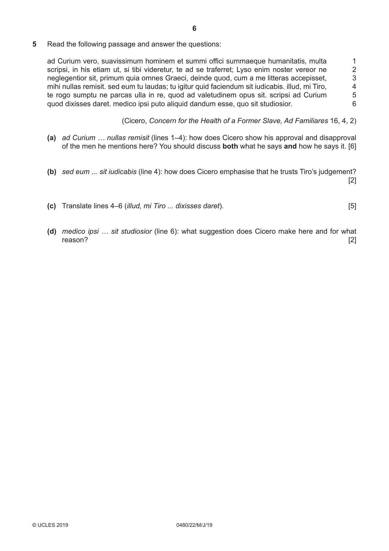 Cambridge IGCSE Latin 0480 2019 May/June Paper 2 · Variant 2 question paper, page 6 of 8