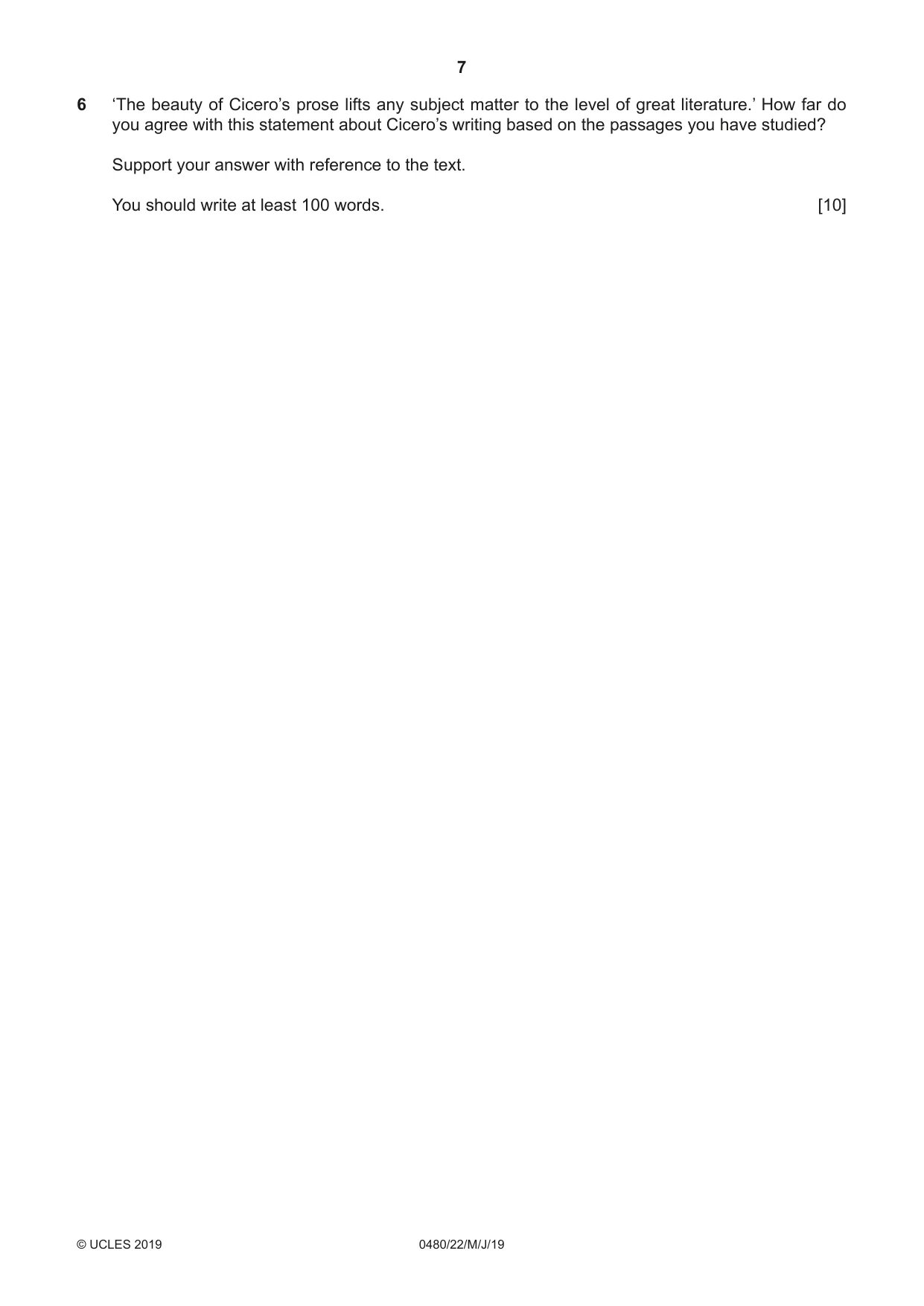 Cambridge IGCSE Latin 0480 2019 May/June Paper 2 · Variant 2 question paper, page 7 of 8