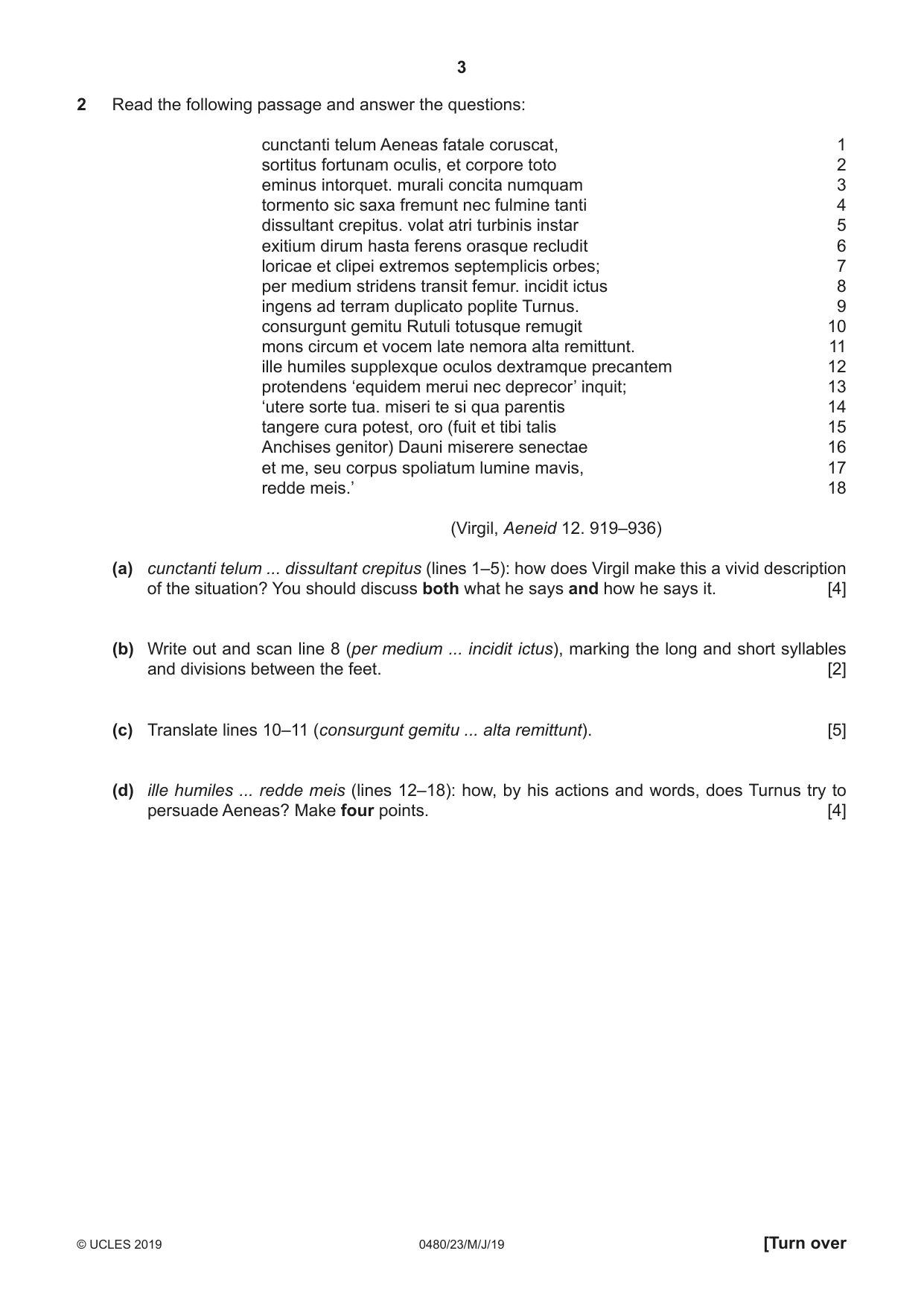 Cambridge IGCSE Latin 0480 2019 May/June Paper 2 · Variant 3 question paper, page 3 of 8