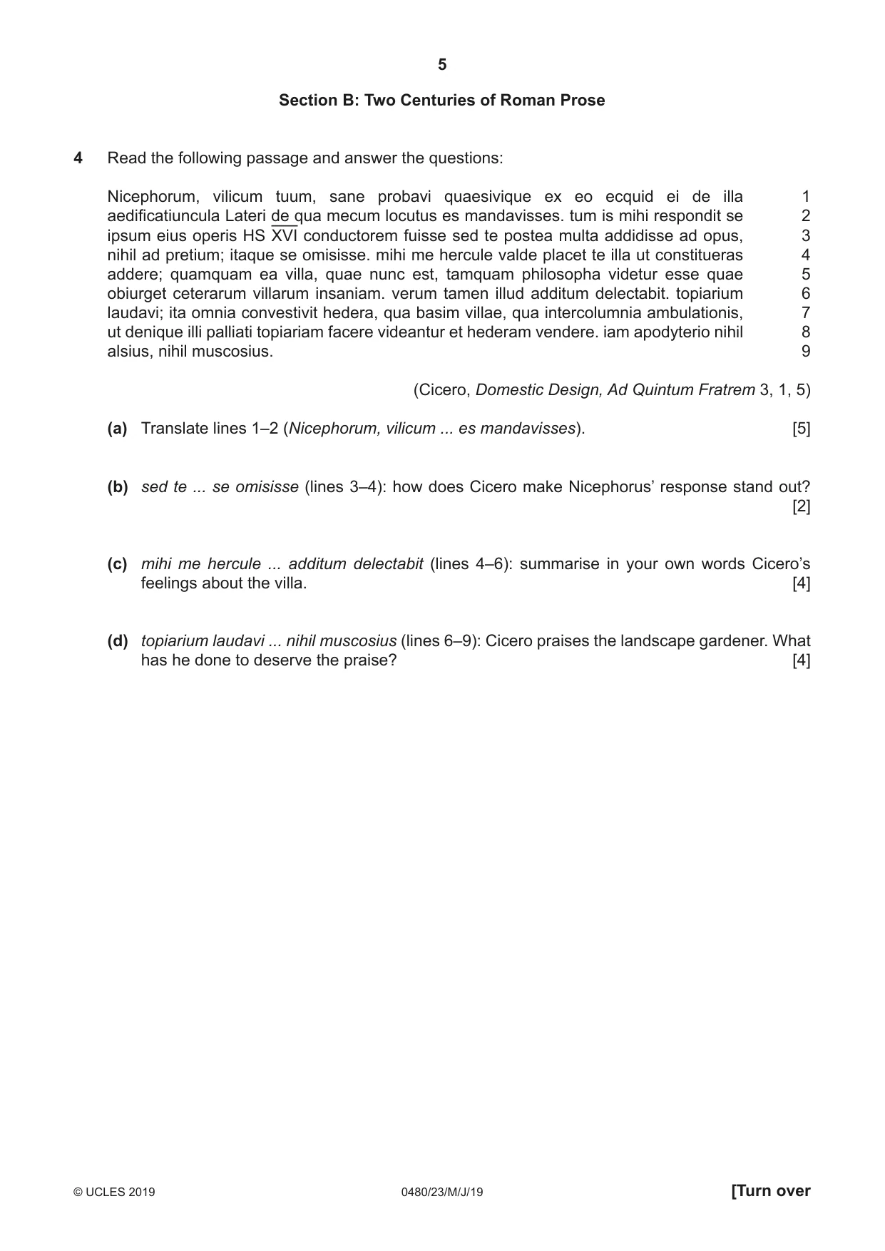 Cambridge IGCSE Latin 0480 2019 May/June Paper 2 · Variant 3 question paper, page 5 of 8
