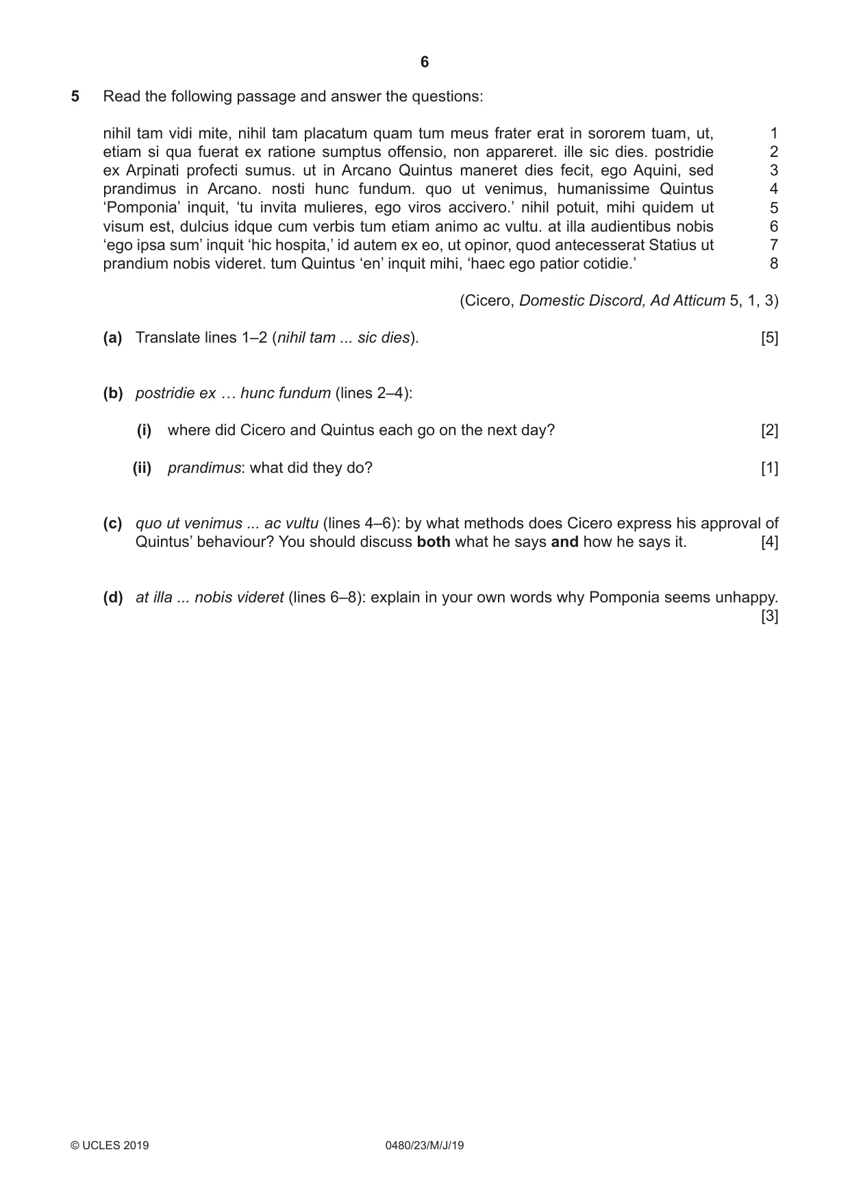 Cambridge IGCSE Latin 0480 2019 May/June Paper 2 · Variant 3 question paper, page 6 of 8