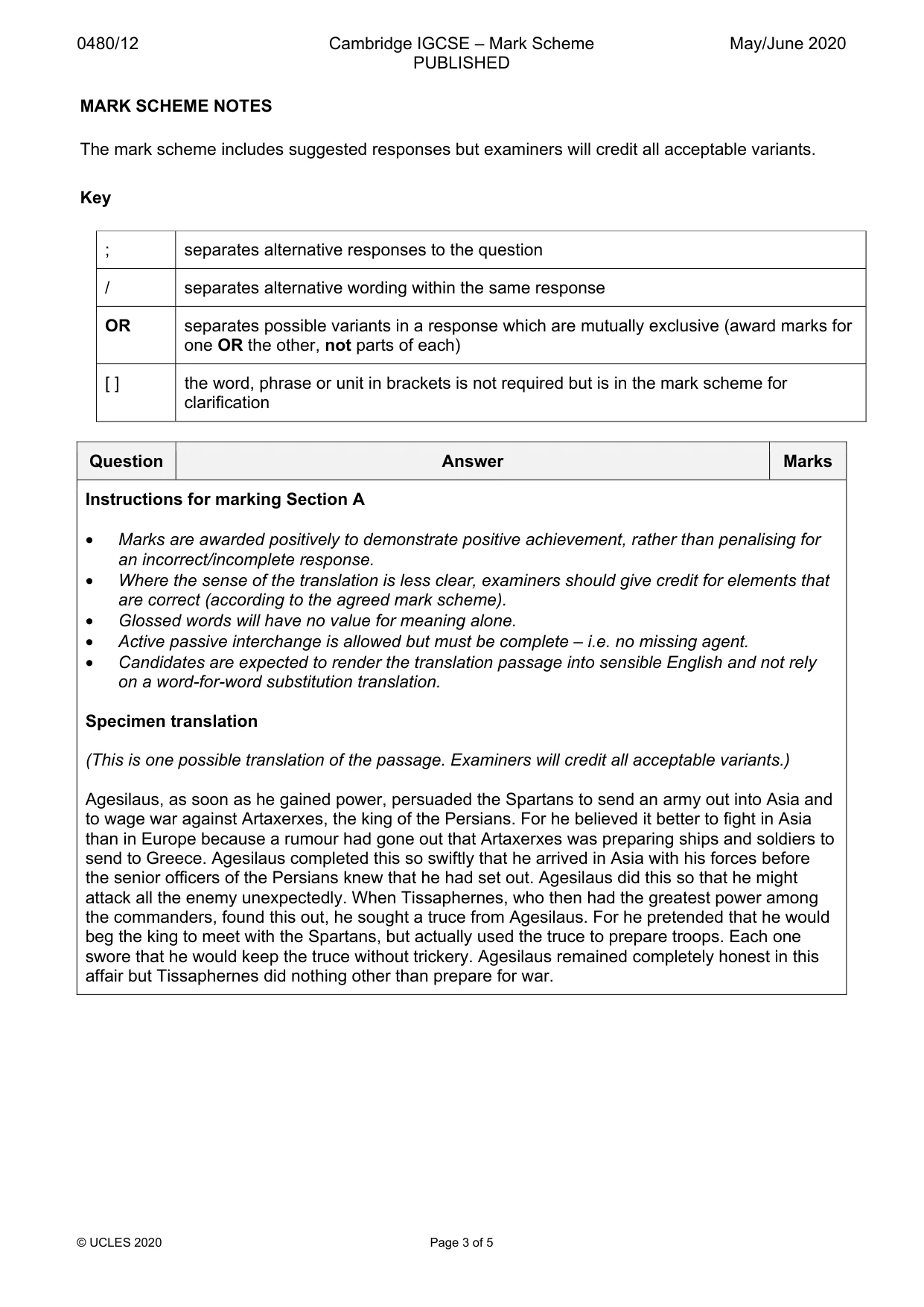 Mark scheme, page 3 of 5