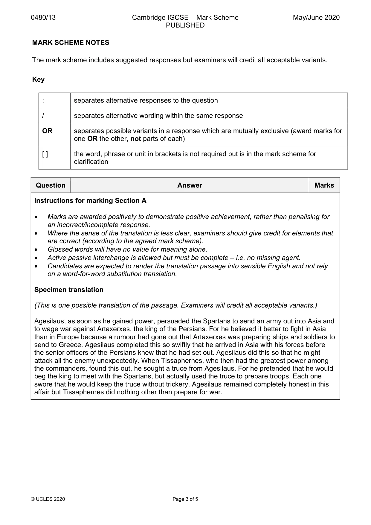 Mark scheme, page 3 of 5