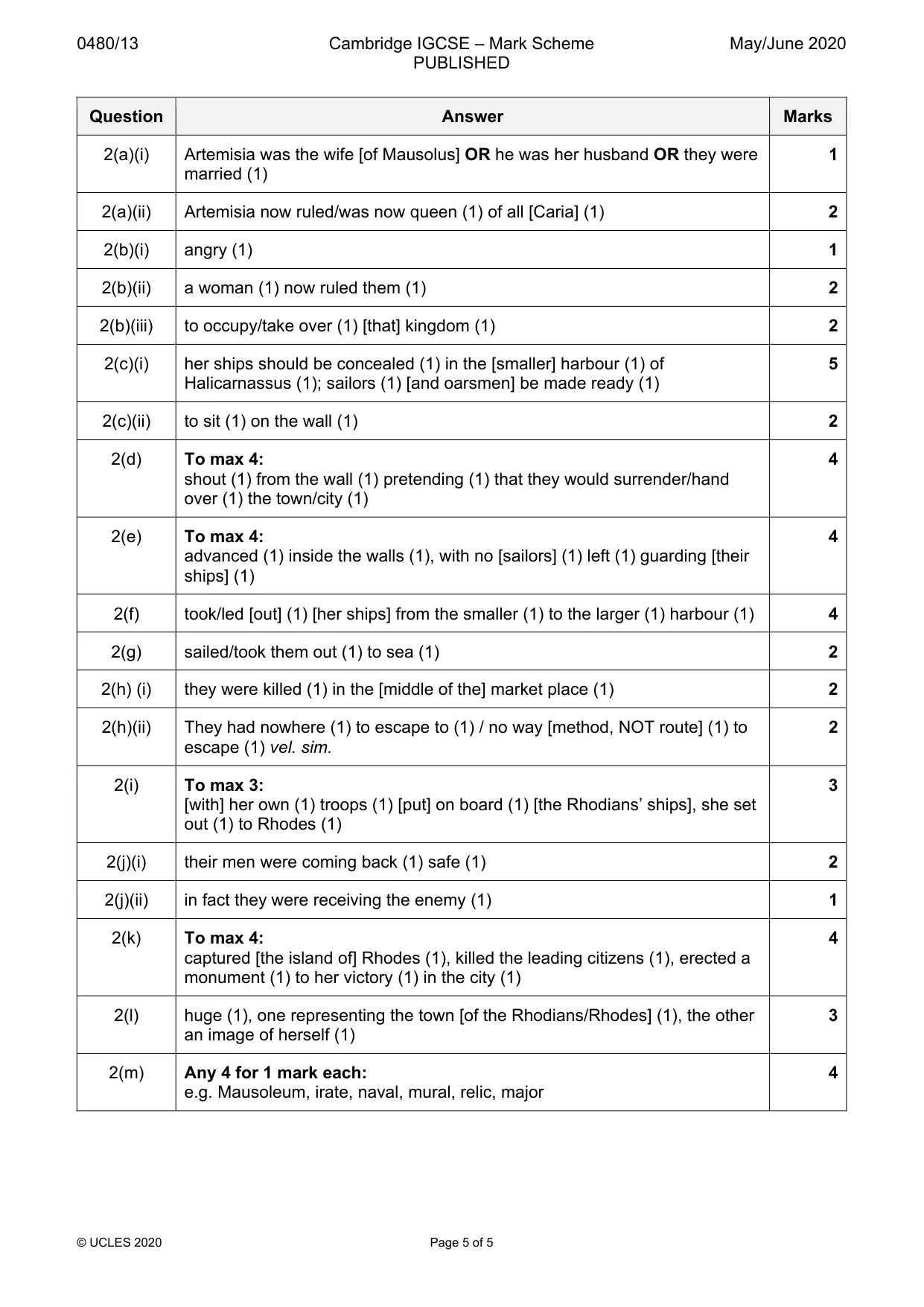 Mark scheme, page 5 of 5