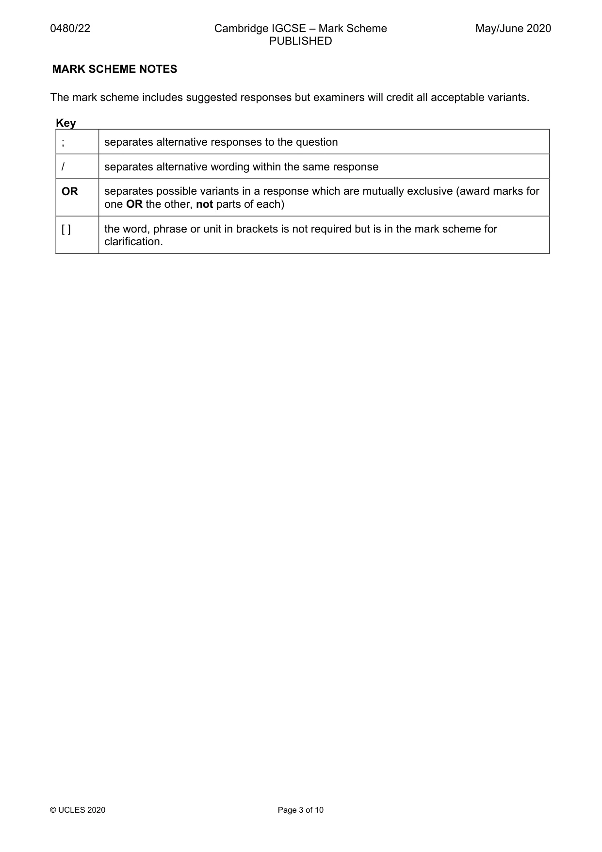 Mark scheme, page 3 of 10