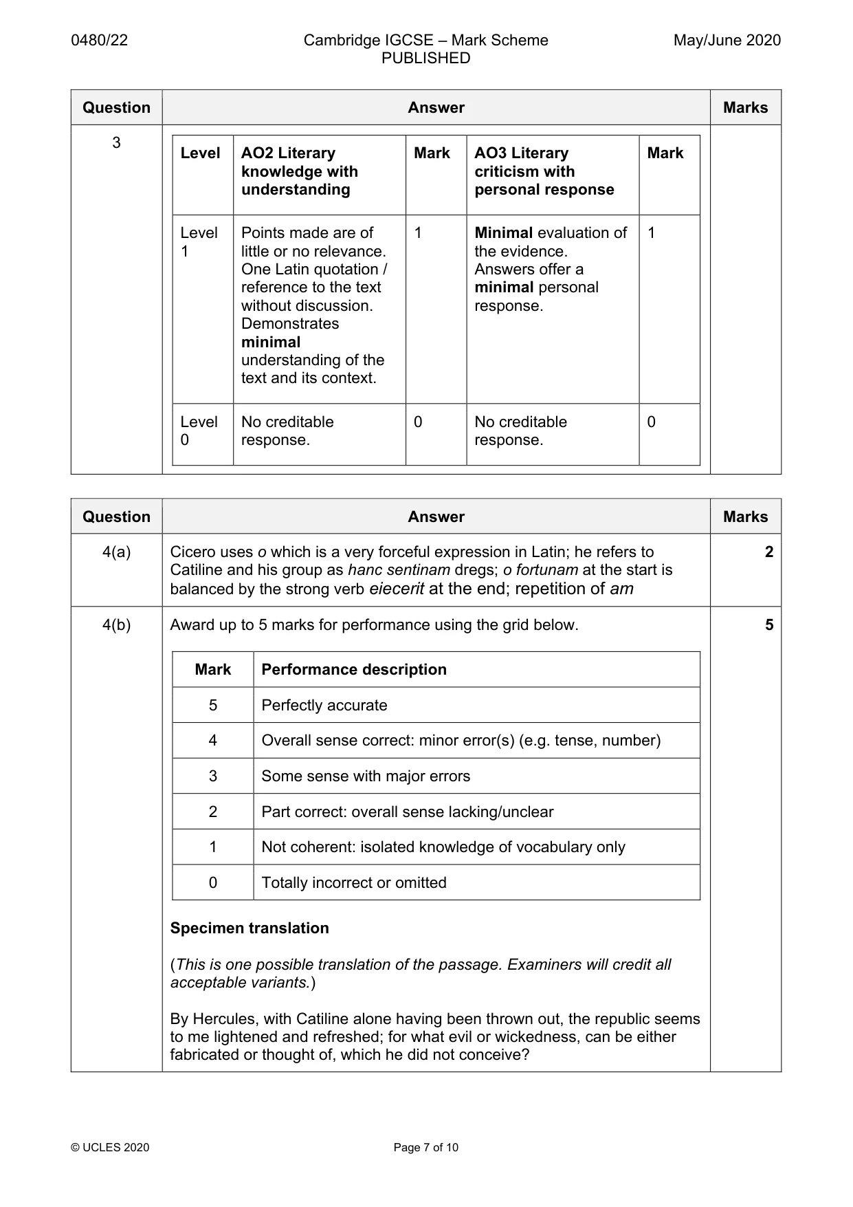 Mark scheme, page 7 of 10