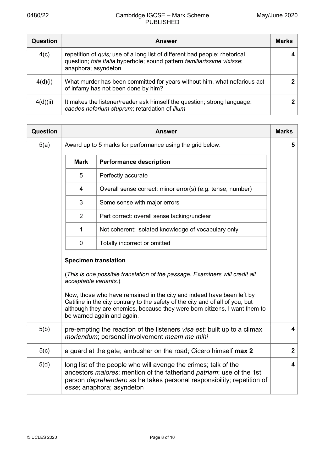 Mark scheme, page 8 of 10