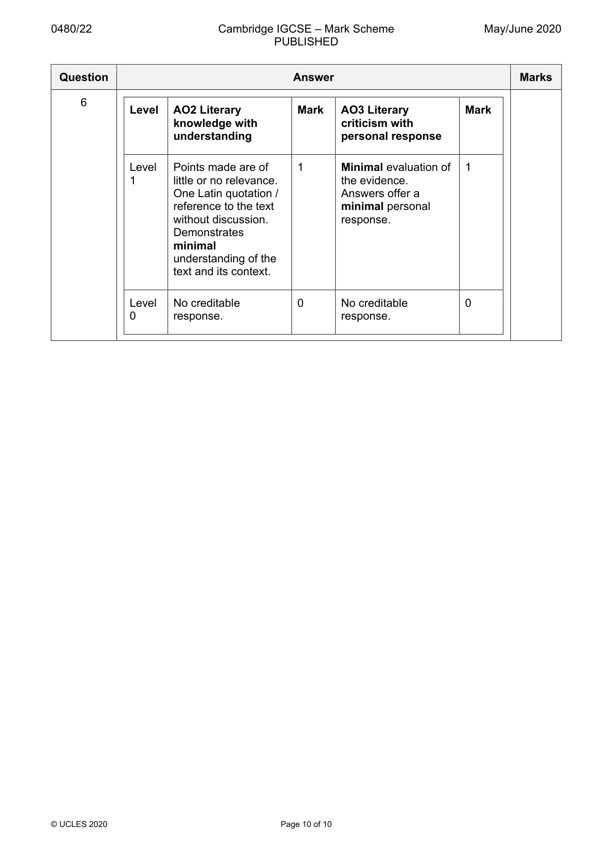 Mark scheme, page 10 of 10
