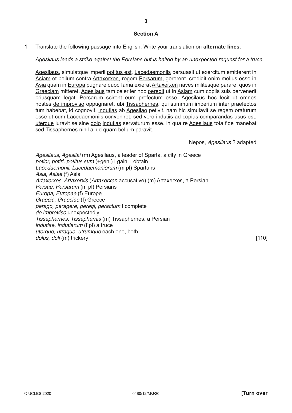 Cambridge IGCSE Latin 0480 2020 May/June Paper 1 · Variant 2 question paper, page 3 of 8
