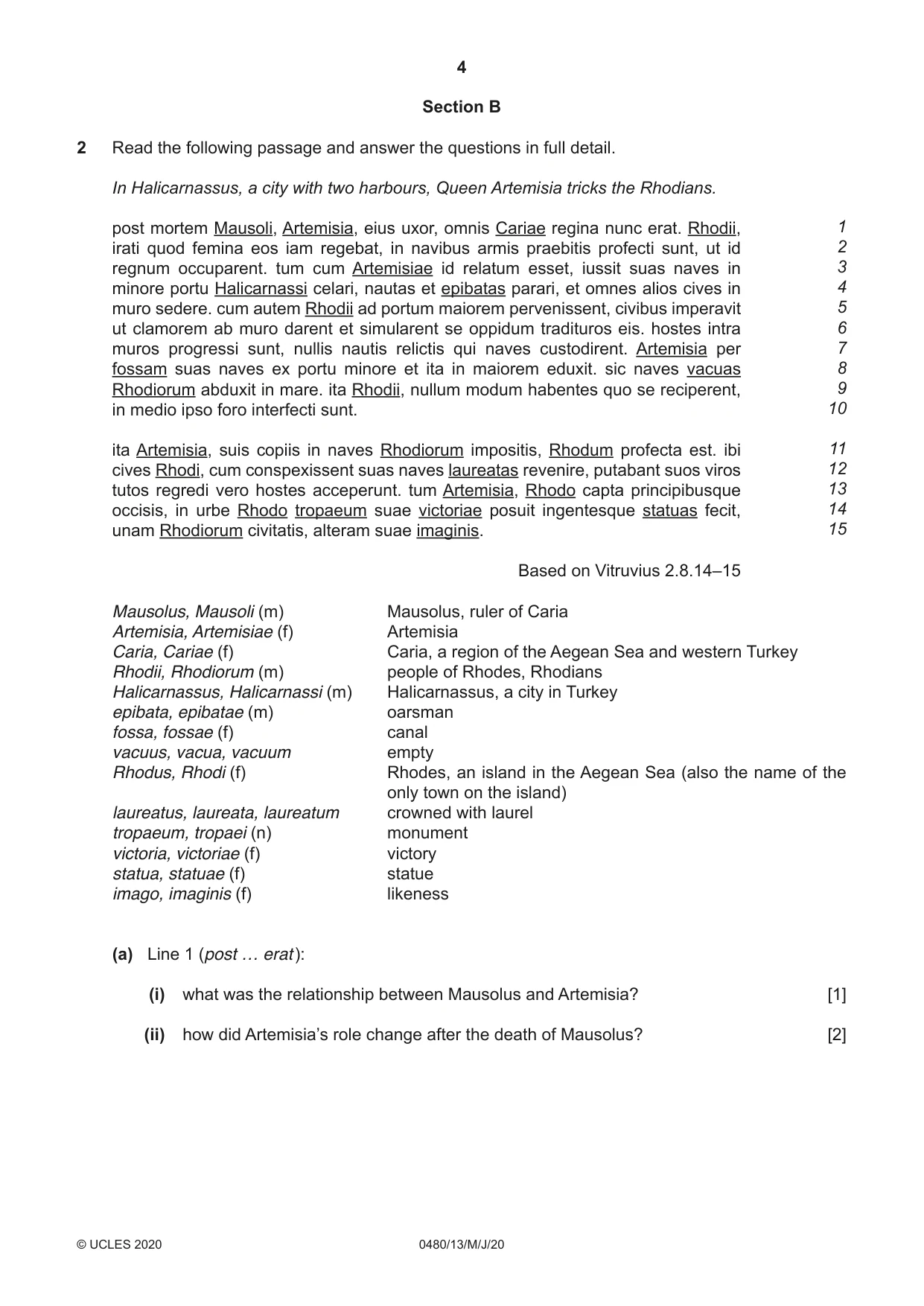 Cambridge IGCSE Latin 0480 2020 May/June Paper 1 · Variant 3 question paper, page 4 of 8