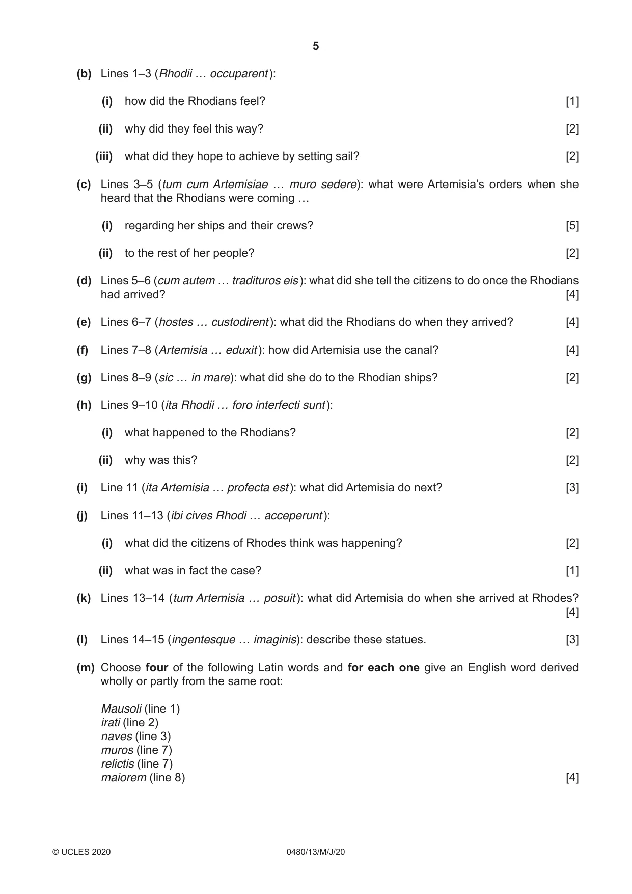 Cambridge IGCSE Latin 0480 2020 May/June Paper 1 · Variant 3 question paper, page 5 of 8