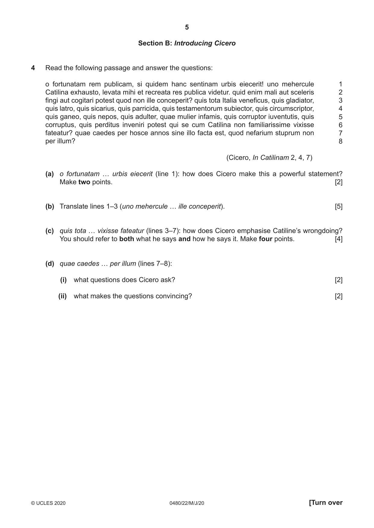 Cambridge IGCSE Latin 0480 2020 May/June Paper 2 · Variant 2 question paper, page 5 of 8