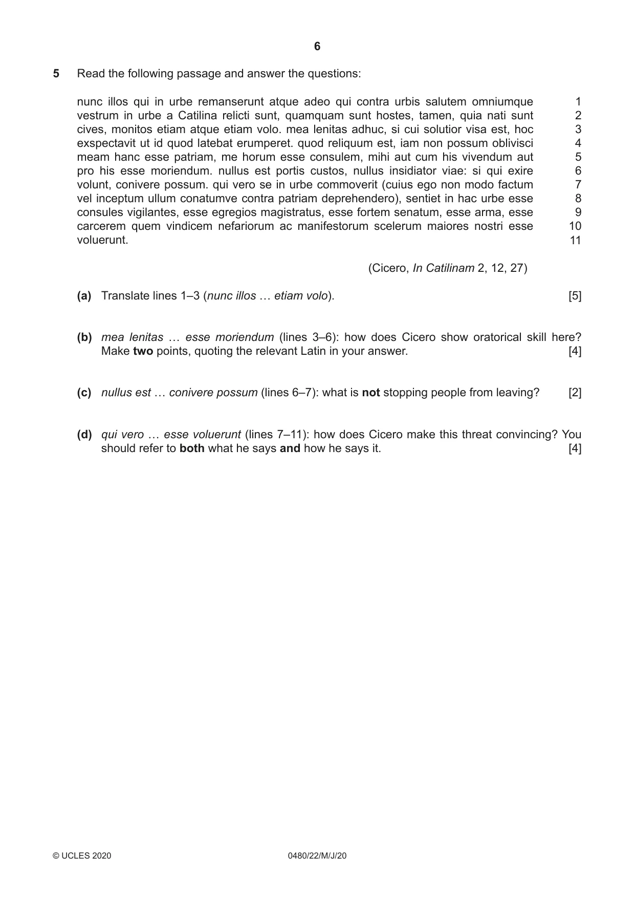 Cambridge IGCSE Latin 0480 2020 May/June Paper 2 · Variant 2 question paper, page 6 of 8
