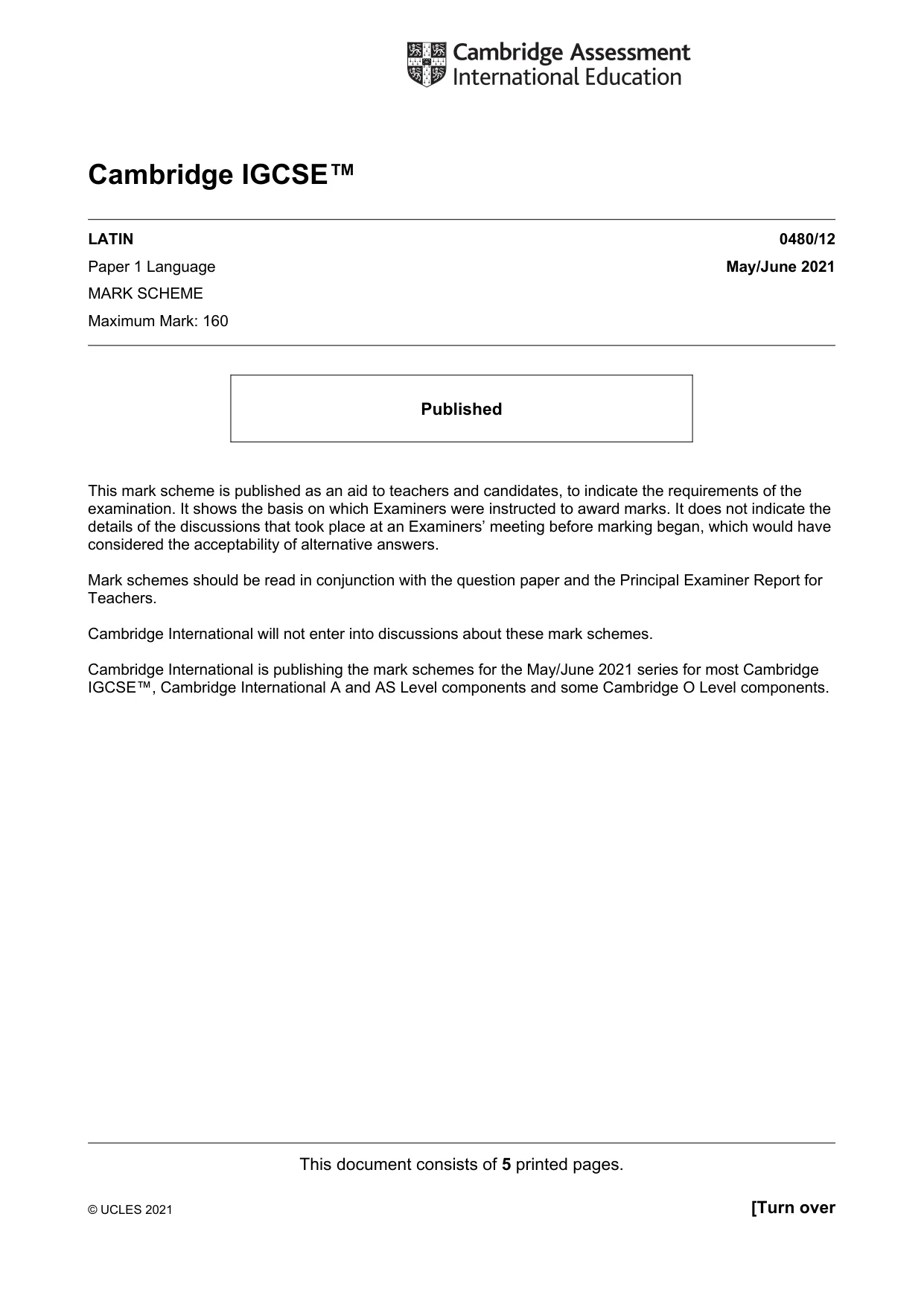 Mark scheme, page 1 of 5